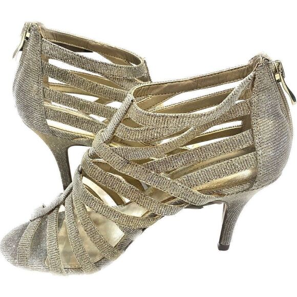 Coach And Four Silver Sparkly Gladiator Peep Toe Zip Back Heels Women's Size 6 - Picture 1 of 10